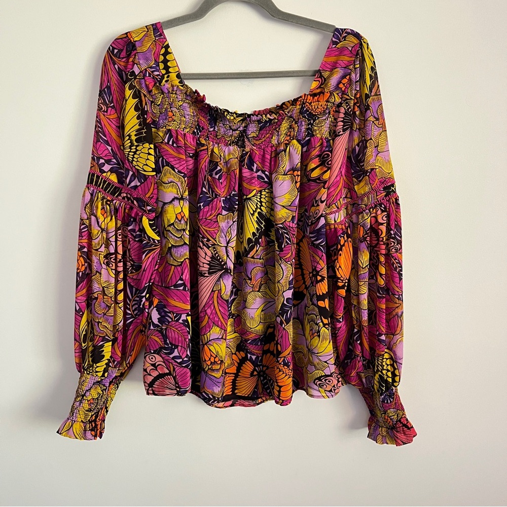 Anthropologie Alexandra Farmer Puff Sleeve Boho Floral Butterfly Top Size M - Picture 7 of 9